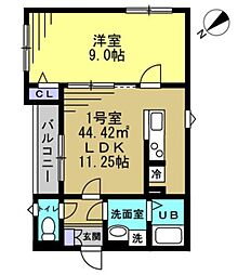 グランメゾン南流山 2階1LDKの間取り