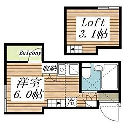 アーバンヒルズ椎名町 2階ワンルームの間取り