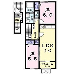 立石 2階2LDKの間取り
