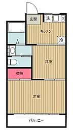 江戸スカイビル 3階2Kの間取り