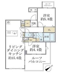 コンポジット早稲田鶴巻町 5階2LDKの間取り