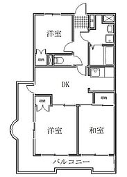 ヴィラエスティナ2番館 2階3DKの間取り