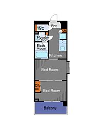 ガーラ・プレシャス元住吉 2Kの間取図画像