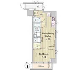 SK-ONE市ヶ谷 2階1LDKの間取り