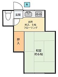 ささき荘 2階1Kの間取り