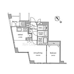レジディアタワー乃木坂 1Kの間取図画像