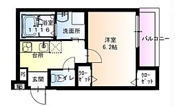 フジパレス西宮甲東園III番館 1Kの間取図画像