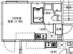 金町BASE 2階ワンルームの間取り