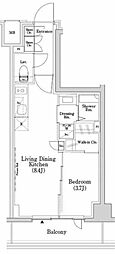 ザ・パークハビオSOHO市谷左内町 1LDKの間取図画像