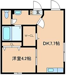 コンフォート 1階1DKの間取り