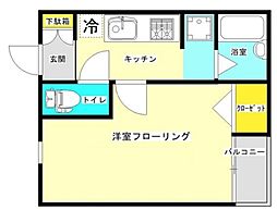 コスモコート 2階1Kの間取り