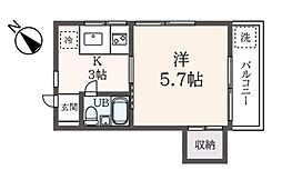 ジンハイム 1Kの間取図画像
