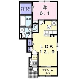 南海和歌山港線 和歌山港駅 3.5kmの賃貸アパート 1階1LDKの間取り