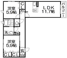 メゾン・スピカ 2階2LDKの間取り