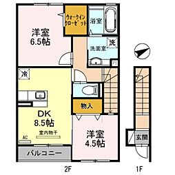 ブランドール松江東 2階2DKの間取り