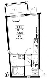 カーサブリランテ本駒込 1階ワンルームの間取り