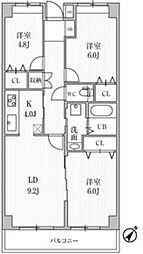 東雪谷マンション 4階3LDKの間取り