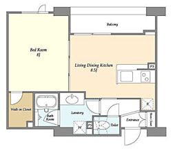 オーキッドレジデンス神楽坂 2階1LDKの間取り
