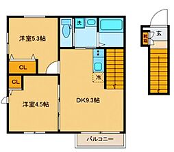 メゾンジェム 2階2LDKの間取り