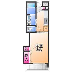 JR阪和線 久米田駅 徒歩12分の賃貸マンション 2階1Kの間取り
