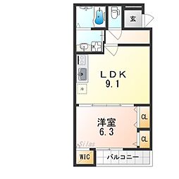 堺市東区草尾アパート 1LDKの間取図画像