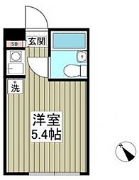 サンウィングB 1階ワンルームの間取り