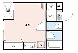 レジナス蕨 2階ワンルームの間取り