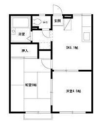 エステートピア原4 1階2DKの間取り