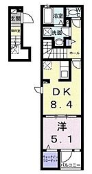 ラシュレ 2階1DKの間取り