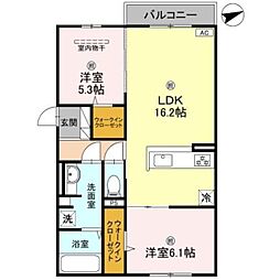 ラ　ヴィータ鳳 2階2LDKの間取り