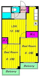 第2メゾン上原 2LDKの間取図画像