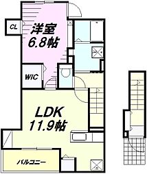 JR中央線 八王子駅 バス24分 中野山王下車 徒歩8分の賃貸アパート 2階1LDKの間取り