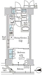 パークアクシス新宿西落合 1DKの間取図画像
