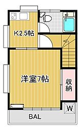 小林コーポ 3階1Kの間取り