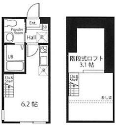 ハーミットクラブハウス キアーヴェIII B棟 2階ワンルームの間取り