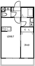 アクアステージ 2階1LDKの間取り