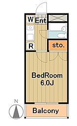 多摩都市モノレール 大塚・帝京大学駅 徒歩5分の賃貸マンション 2階ワンルームの間取り