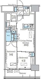 JR総武線 大久保駅 徒歩6分の賃貸マンション 4階2LDKの間取り