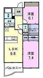 パイン・ヒルズ参番館 2階2LDKの間取り