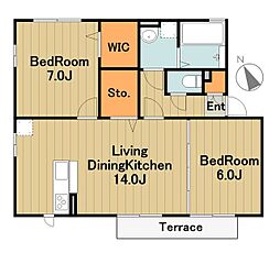 JR横浜線 橋本駅 徒歩16分の賃貸アパート 1階2LDKの間取り