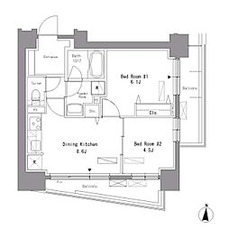 パークアクシス錦糸町 2階2DKの間取り