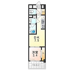 スペチアーレ堺 2階1DKの間取り