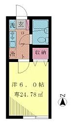 ルミエール船橋 2階1Kの間取り
