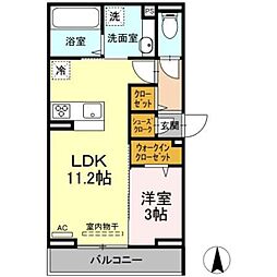 D-paina紺屋町 3階1LDKの間取り