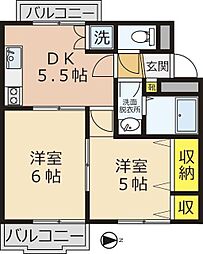 ビレッジハイム 2DKの間取図画像