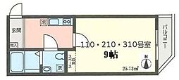 ビーナスコート2 1Kの間取図画像