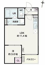 川越市大字的場アパート 1LDKの間取図画像