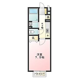 シャルマンコート 1階1Kの間取り