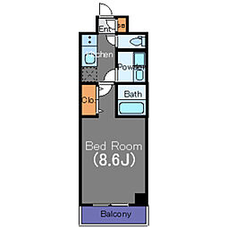 JR山手線 田町駅 徒歩10分の賃貸マンション 2階1Kの間取り