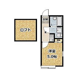 JR横浜線 長津田駅 徒歩6分の賃貸アパート 1階1Kの間取り